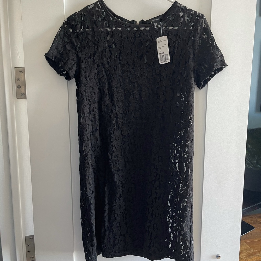 Forever21 black floral lace tshirt dress with slip